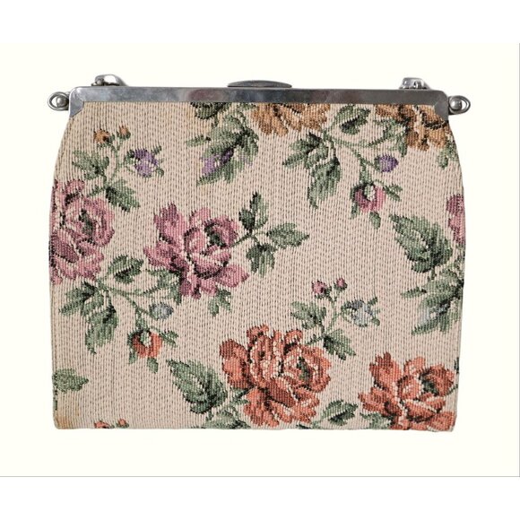 Vintage Mid Century Tapestry Kiss Purse Turns Into Evening Handbag 1950s Day Eve - Picture 8 of 8